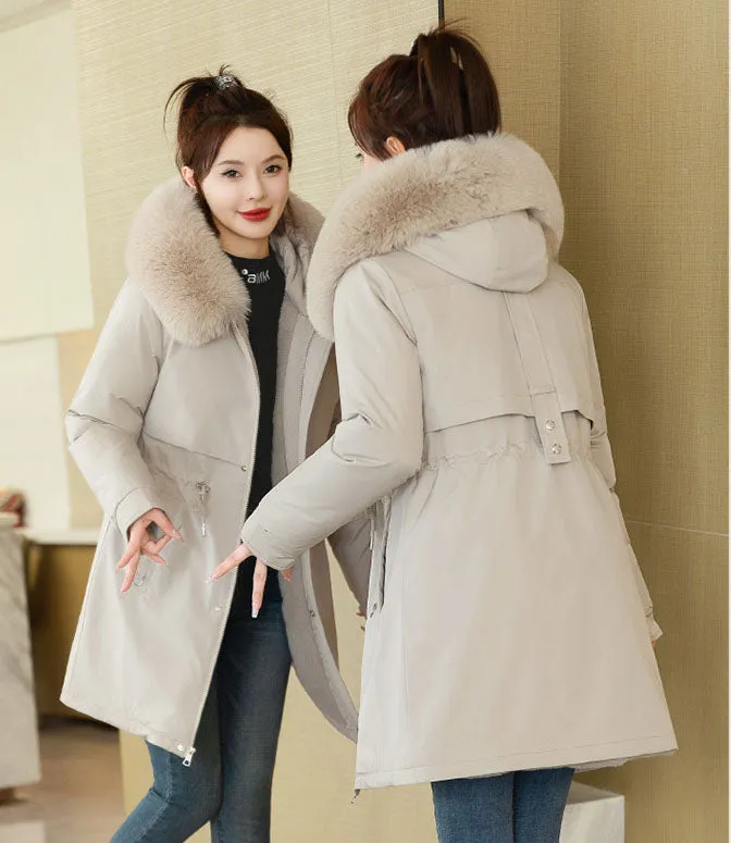 Windproof and Water-Resistant Thickened Drawstring Waist Parka