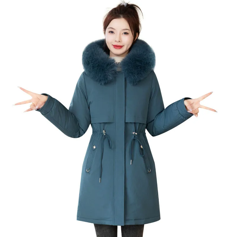 Windproof and Water-Resistant Thickened Drawstring Waist Parka