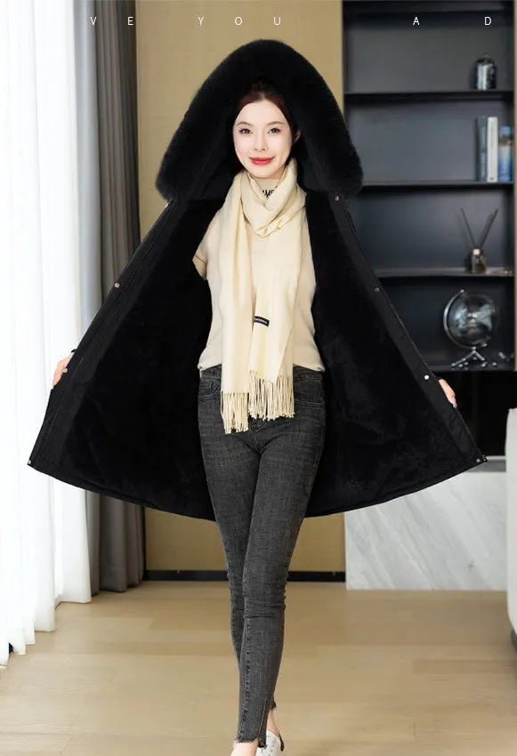 Windproof and Water-Resistant Thickened Drawstring Waist Parka