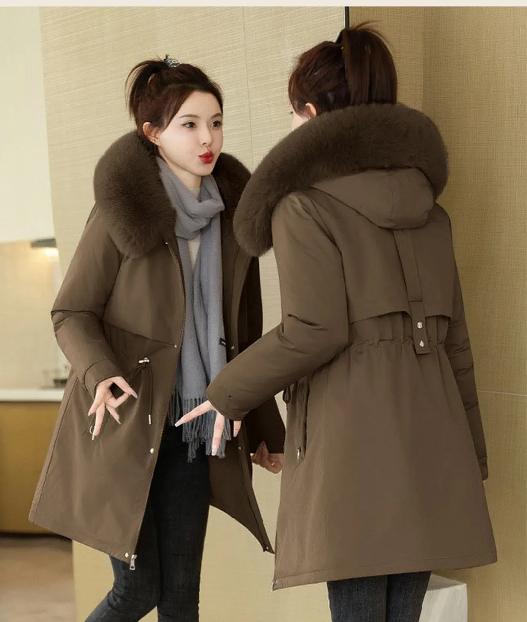 Windproof and Water-Resistant Thickened Drawstring Waist Parka