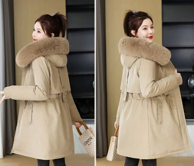 Windproof and Water-Resistant Thickened Drawstring Waist Parka