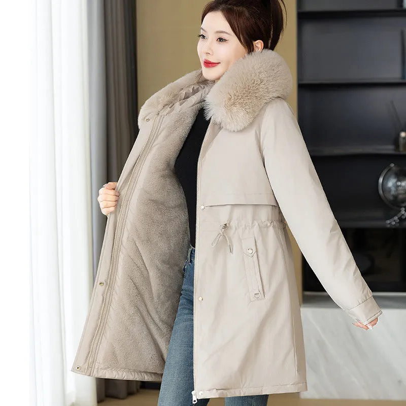 Windproof and Water-Resistant Thickened Drawstring Waist Parka