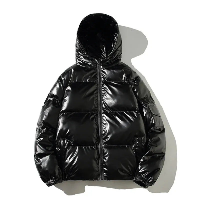 Winter Solid Color Parka Men Thick Hooded Jacket Warm Harajuku Coat Male Casual Zipper Jackets Windproof Outwear