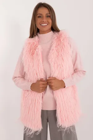 Women's Pink Furry Waist Length Vest Gilet